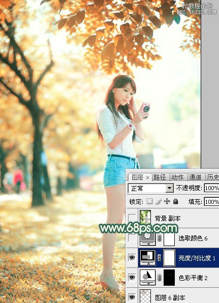 Photoshop調(diào)出樹邊美女甜美的秋季橙紅色