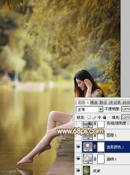 Photoshop打造柔和淡美的红褐色湖景美女图片