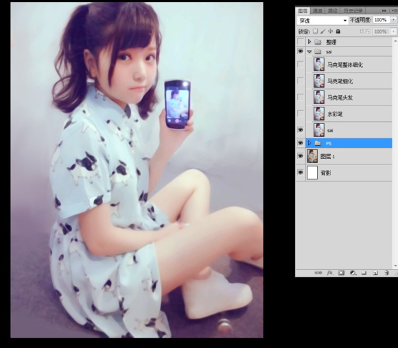 SAI教程，結合ps制作出可愛的00后美女照片