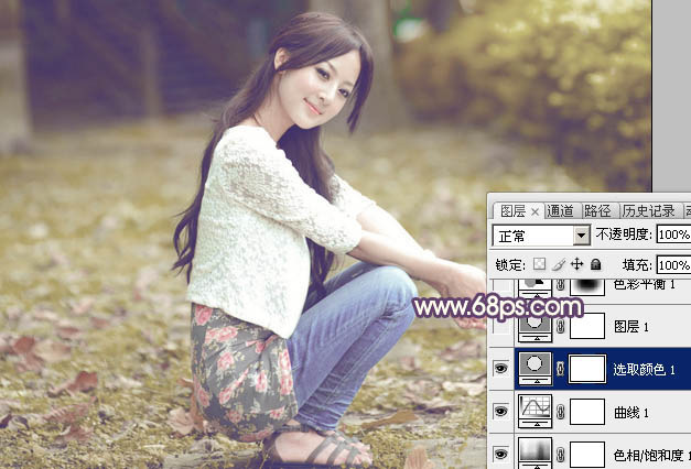 Photoshop打造古典中性黄褐色外景美女图片