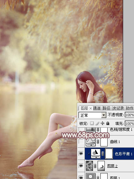 Photoshop打造唯美的暖色河景美女图片