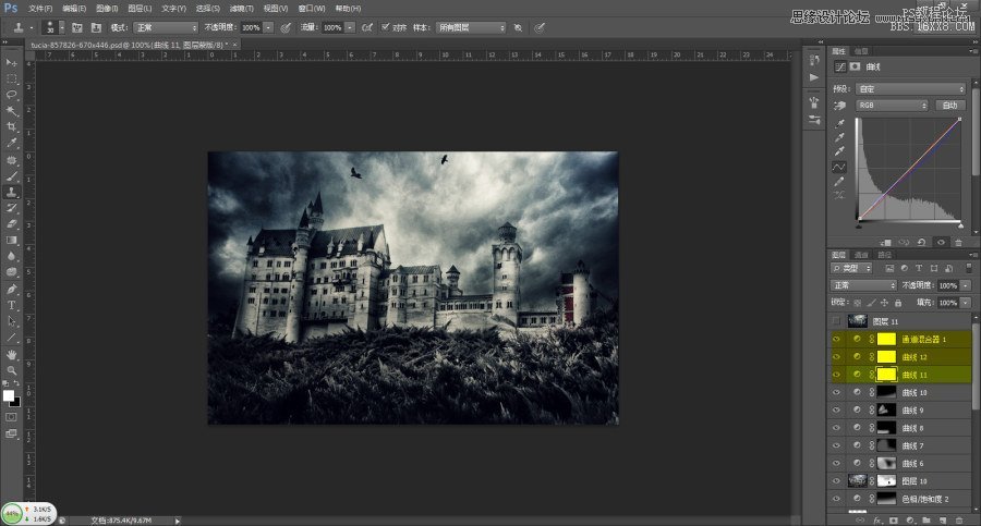Photoshop调出城堡照片哥特式恐怖场景,PS教程,16xx8.com教程网
