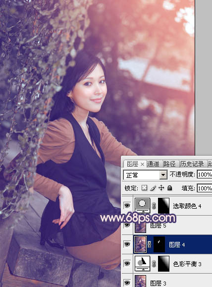 Photoshop给外景美女加上柔和的暗调蓝橙色