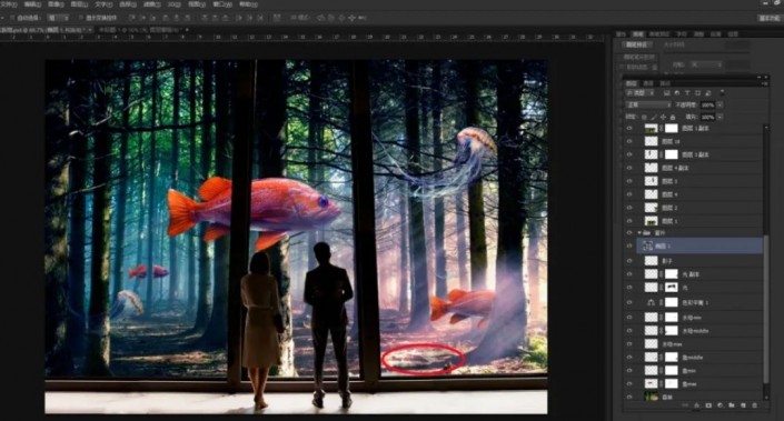 奇幻合成，制作一張超現(xiàn)實(shí)的森林里觀魚的場(chǎng)景