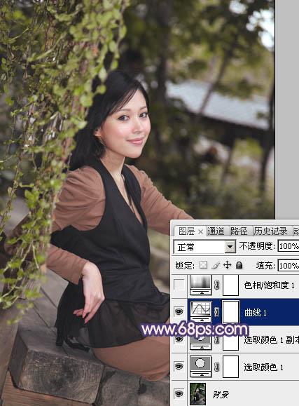 Photoshop给外景美女加上柔和的暗调蓝橙色