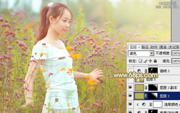 Photoshop給野花中的美女加上甜美的粉色調(diào)