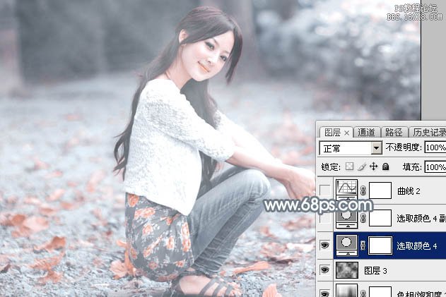 Photoshop给外景美女加上唯美的秋季淡冷色