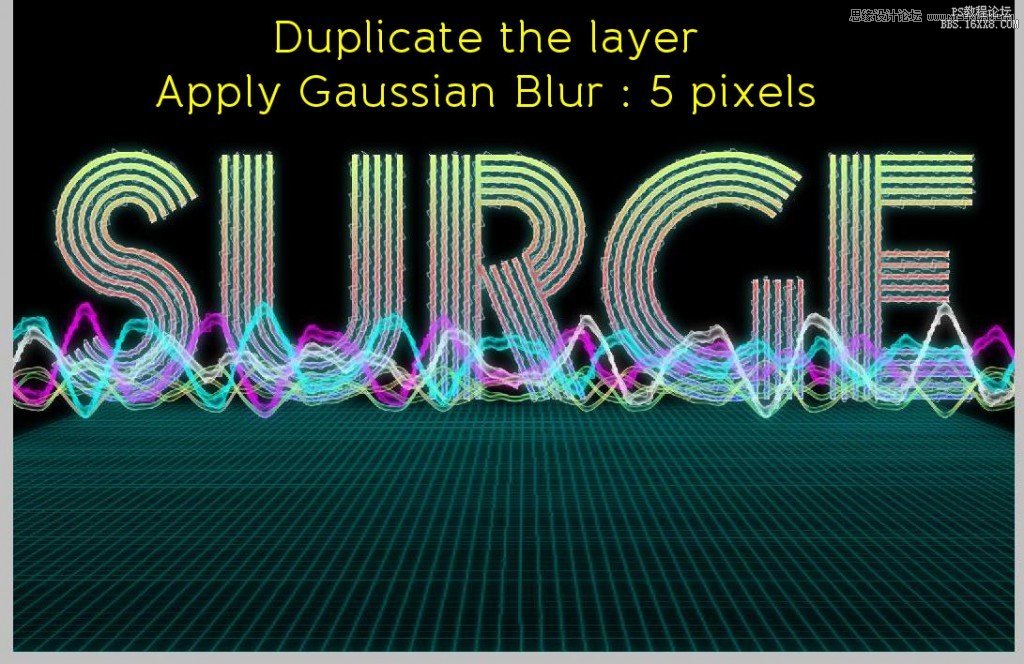 Photoshop制作超酷的霓虹电波文字特效