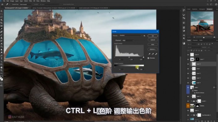 超现实合成，通过PS合成乌龟背上的海洋和城堡的超现实场景