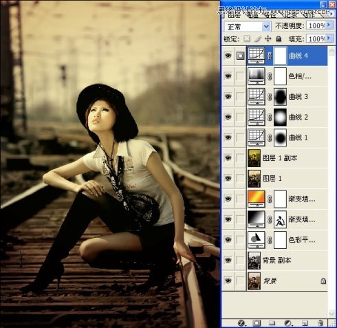 Photoshop调出美女冷冷的复古黄色调,PS教程,16xx8.com教程网