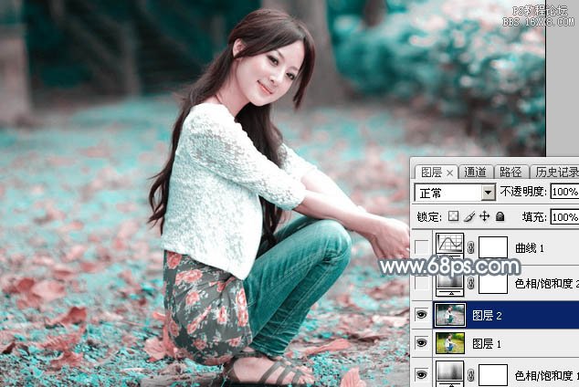 Photoshop给外景美女加上唯美的秋季淡冷色