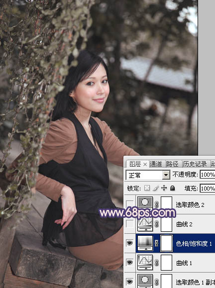 Photoshop给外景美女加上柔和的暗调蓝橙色