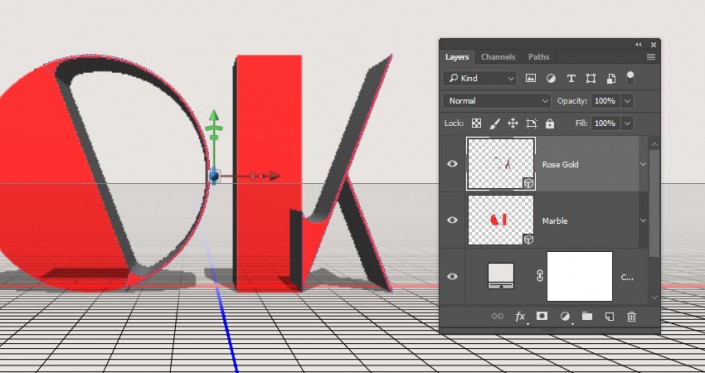 3D功能，通過PS中的3D功能設(shè)計大理石玫瑰材質(zhì)的文字