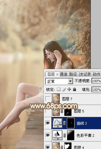 Photoshop打造柔和淡美的红褐色湖景美女图片