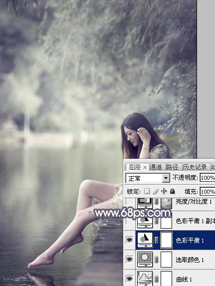 Photoshop打造古典粉蓝色外景美女图片