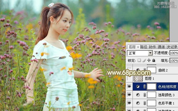 Photoshop給野花中的美女加上甜美的粉色調(diào)