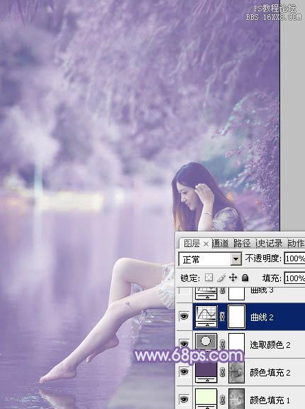 Photoshop給岸邊的美女加上唯美的粉紫色