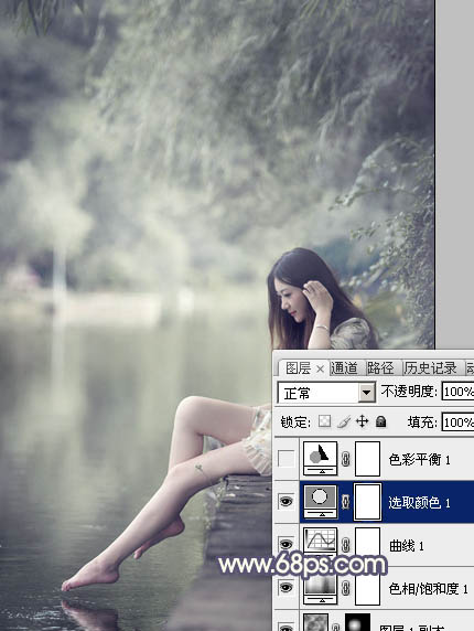 Photoshop打造古典粉藍(lán)色外景美女圖片