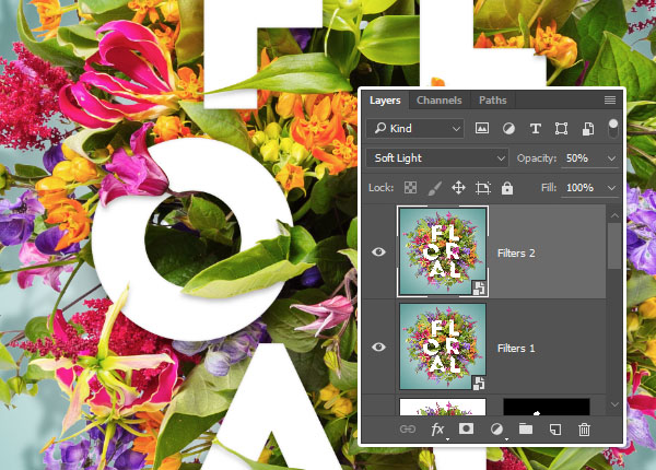 文字设计，用PS创建分层花卉字体效果