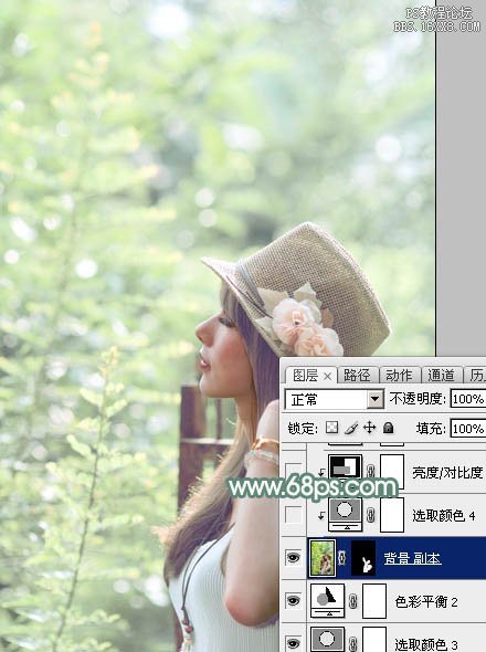 Photoshop打造甜美的淡淡黄绿色外景美女图片