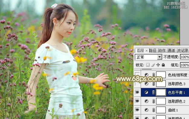 Photoshop給野花中的美女加上甜美的粉色調(diào)