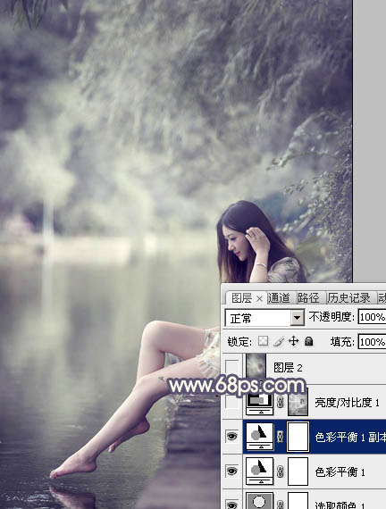 Photoshop打造古典粉藍(lán)色外景美女圖片