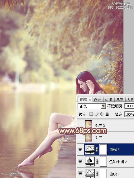 Photoshop给河边的美女加上漂亮的暖色调