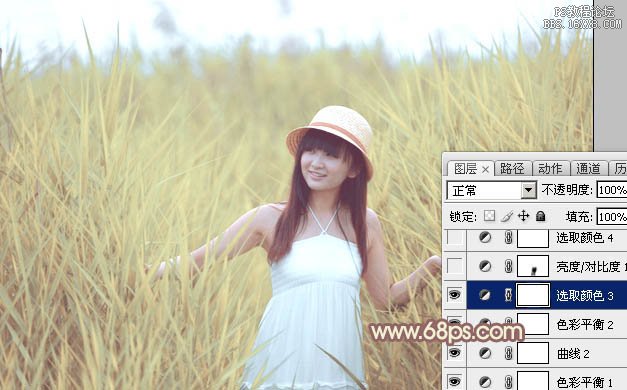 Photoshop给芦苇中的美女加上唯美的韩系淡黄色