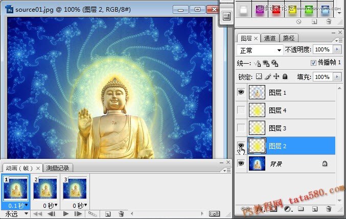 Photoshop制作閃爍光芒效果的金佛動畫教程,52photoshop教程