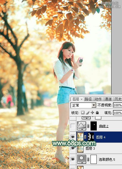 Photoshop調(diào)出樹邊美女甜美的秋季橙紅色