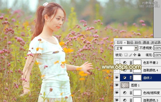 Photoshop給野花中的美女加上甜美的粉色調(diào)