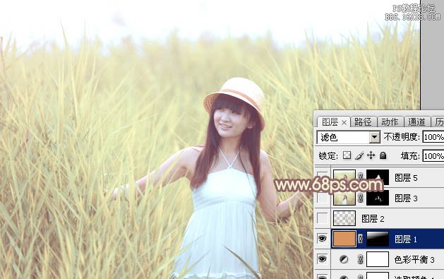 Photoshop给芦苇中的美女加上唯美的韩系淡黄色