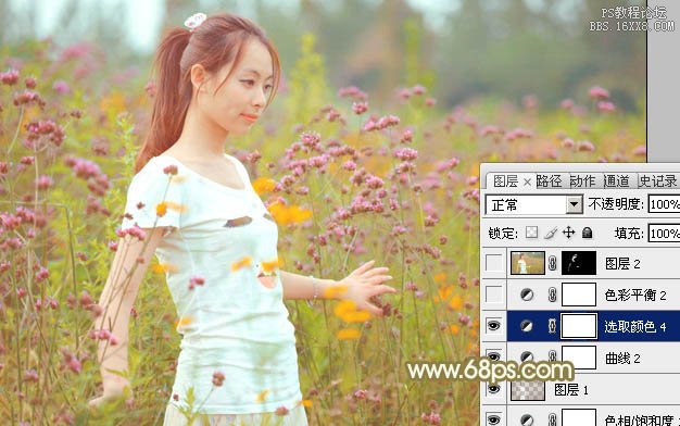 Photoshop給野花中的美女加上甜美的粉色調(diào)