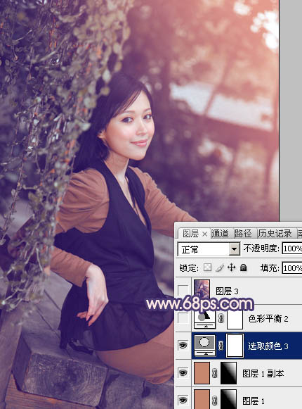 Photoshop给外景美女加上柔和的暗调蓝橙色