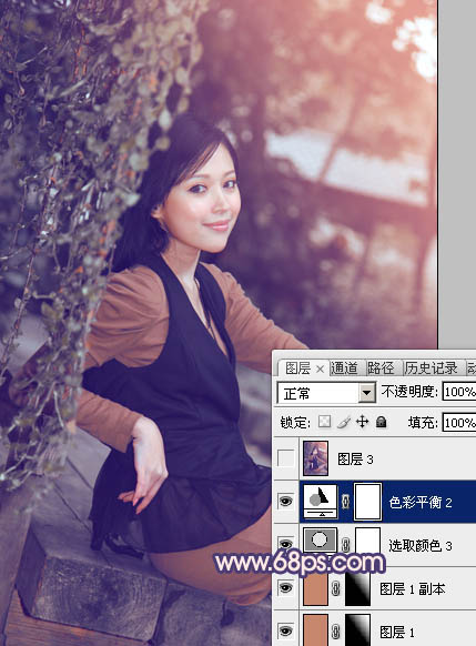 Photoshop给外景美女加上柔和的暗调蓝橙色