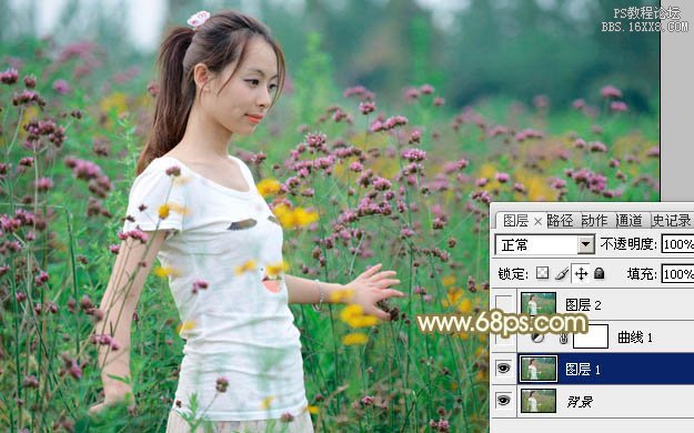 Photoshop給野花中的美女加上甜美的粉色調(diào)