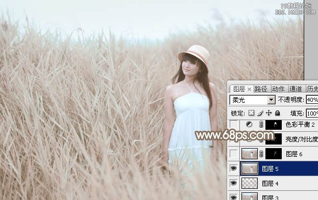 Photoshop給蘆葦中的美女加上柔和的古典粉褐色