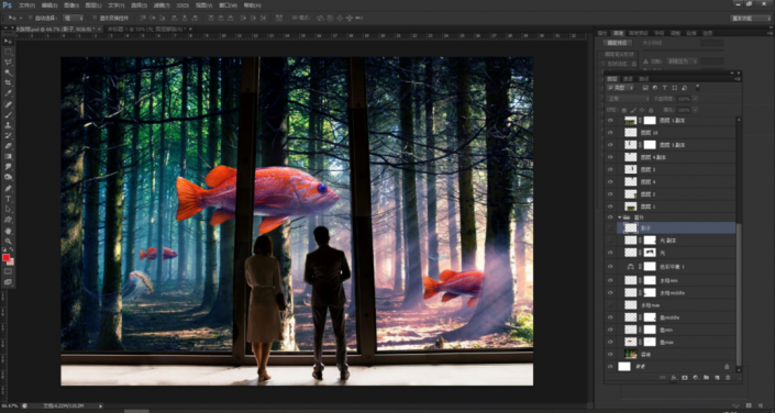 奇幻合成，制作一張超現(xiàn)實(shí)的森林里觀魚的場(chǎng)景