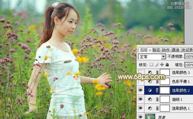 Photoshop給野花中的美女加上甜美的粉色調(diào)