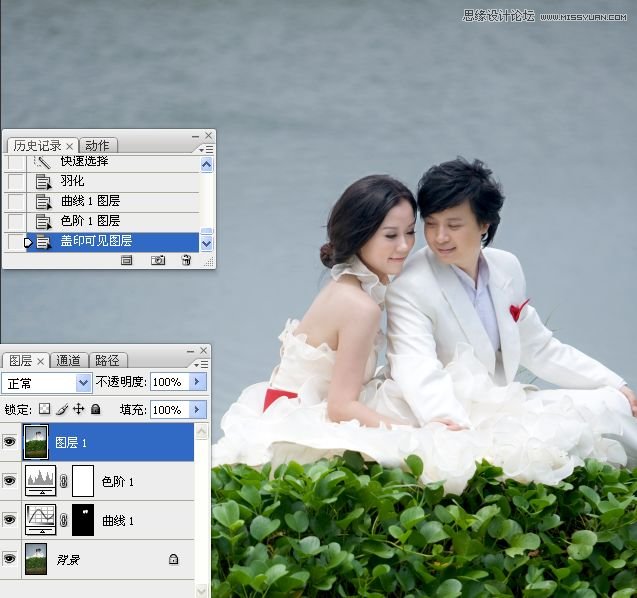 Photoshop调出湖边婚纱照片冷色效果,PS教程,16xx8.com教程网