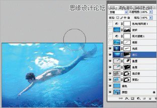 Photoshop使用素材合成水下男美人鱼场景,PS教程,16xx8.com教程网