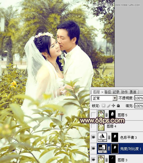 Photoshop调出外景婚片柔美黄色调,PS教程,16xx8.com教程网