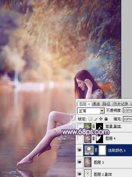 Photoshop打造冷暖对比的湖景美女图片