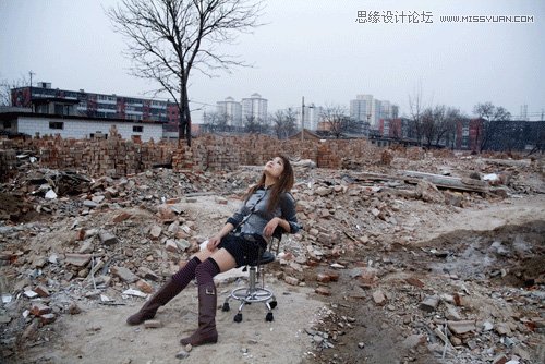 Photoshop调出做在废墟中的女孩战火颓废色彩,PS教程,16xx8.com教程网