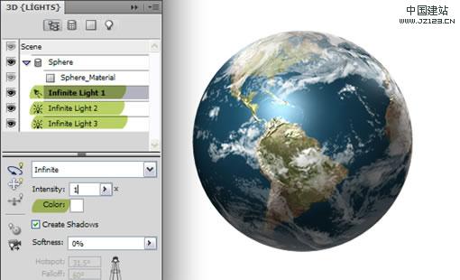 Photoshop CS4制作逼真的立体地球（图十三）