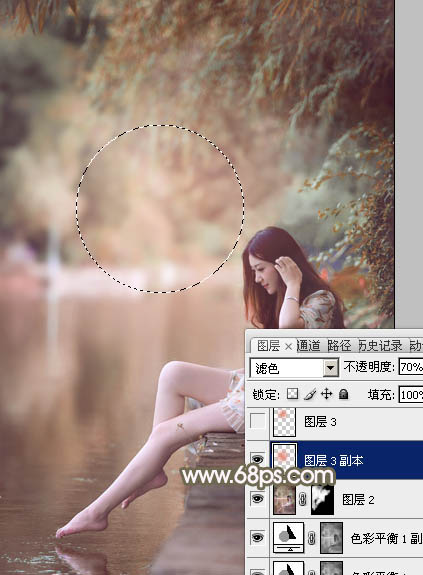 Photoshop打造甜美的紅褐色河景美女圖片