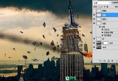 PS合成流星撞击摩天楼的爆炸效果