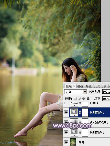 Photoshop打造冷暖对比的湖景美女图片