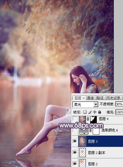 Photoshop打造冷暖对比的湖景美女图片