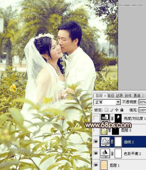 Photoshop调出外景婚片柔美黄色调,PS教程,16xx8.com教程网